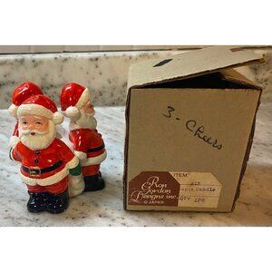 Vintage Ron Gordon Designs 3 SANTA Candle Holder JAPAN Ceramic with Box 4" TALL